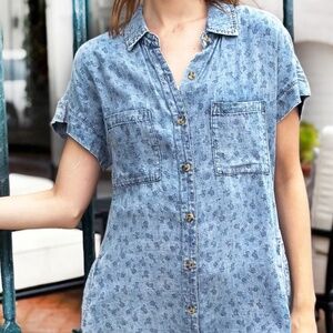 Billy T Ditsy Floral Shirtdress Denim Button-Front Dress